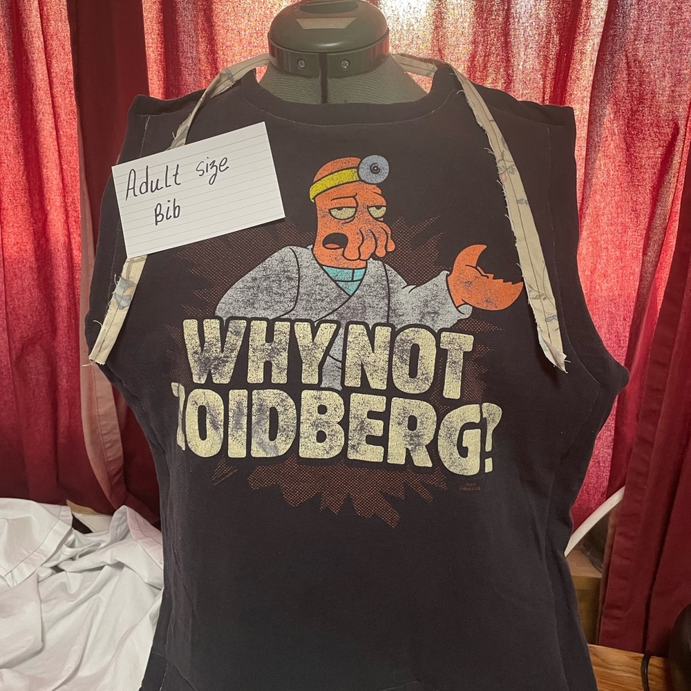 Black Graphic Bib with Cartoon Print zoidberg futurama adult sized